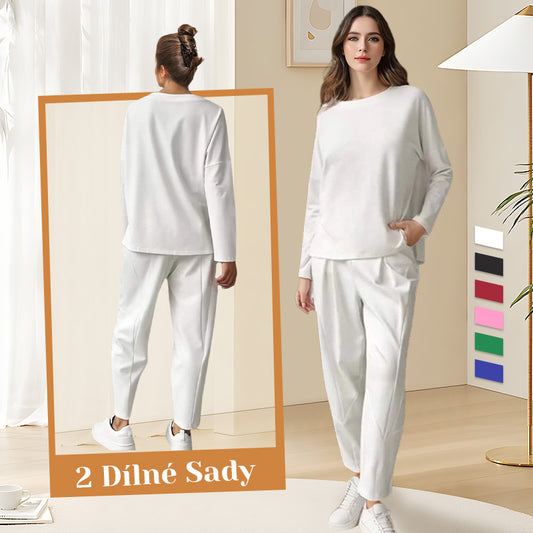 Dvoudílná souprava s dlouhými rukávy a kalhotami s kulatým výstřihem