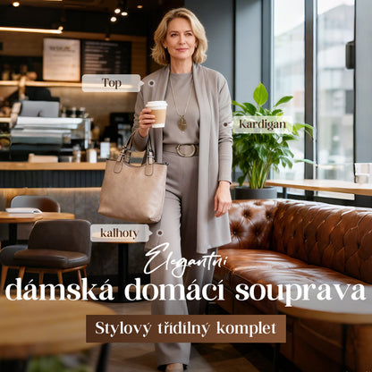 🎁Získejte náhrdelník zdarma💝Elegantní třídílná sada s dlouhým kardiganem (zahrnuje blůzu a kalhoty)
