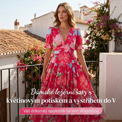 💃Pohodlné květinové volné maxi šaty s výstřihem do V a kapsami