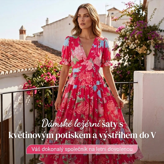 💃Pohodlné květinové volné maxi šaty s výstřihem do V a kapsami