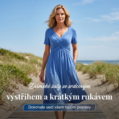 Dámské šaty s krátkými rukávy a výstřihem do V