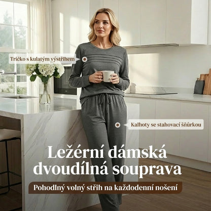 Dámská volnočasová souprava top a kalhoty se šňůrkou v pase