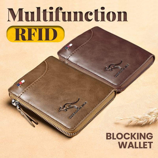 Pánská peněženka se zipem, peněženka z pravé kůže (s ochranou RFID)