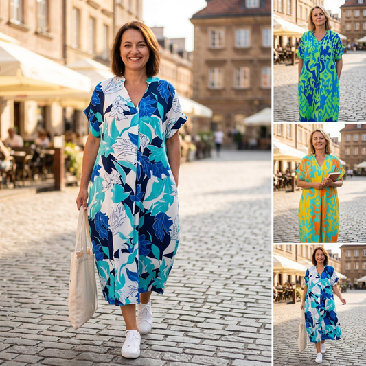 🌿Dámské elegantní šaty s V‑výstřihem a potiskem S–3XL
