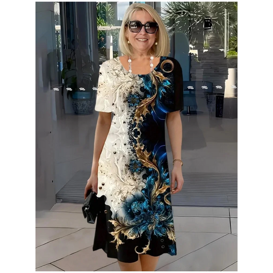 🔥👗 Trojrozměrný květinový vzor volných dámských letních šatů✨