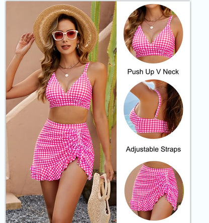 👙Vysoký pas bikiny sety dámské bříško kontrola Gingham