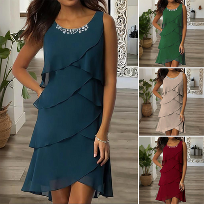 Módní ležérní Rhinestone bez rukávů Rhinestone šaty