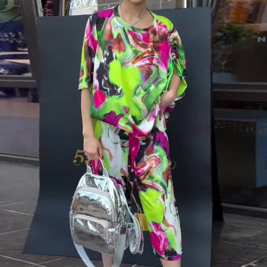 Volná dvoudílná souprava s potiskem Tie-Dye