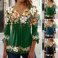 Dámské elegantní květinové tisk V-Neck Top