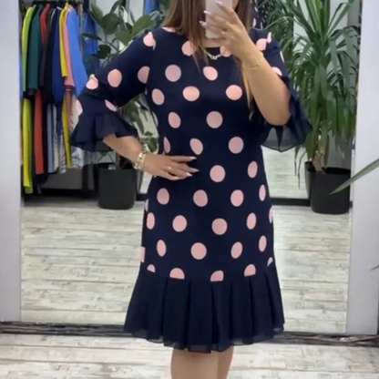 💃【S-3XL】Dámské Šaty s Puntíky a Plisovaným Patchworkem