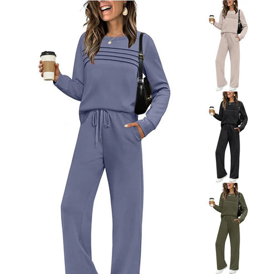 Dámský set s kulatým výstřihem a kalhotami se stahovací šňůrkou