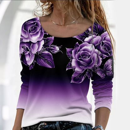 【S-4XL】🌺Květinový top s dlouhým rukávem a kulatým výstřihem