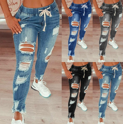👖 Dámské Skinny Napnuté Roztrhané Farmářské Kalhoty