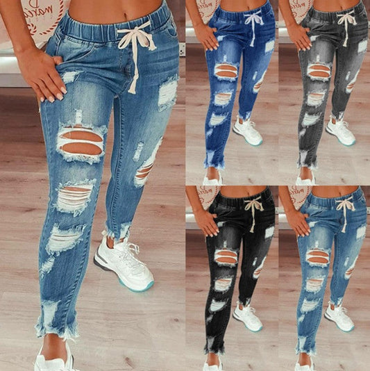 👖 Dámské Skinny Napnuté Roztrhané Farmářské Kalhoty