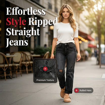 👖Dámské volnočasové roztrhané džíny s rovným střihem⚡ Rychle se vyprodávají – nenechte si ujít!