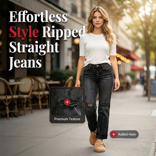 👖Dámské volnočasové roztrhané džíny s rovným střihem⚡ Rychle se vyprodávají – nenechte si ujít!