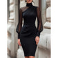 Dámské šaty bodycon s falešným výstřihem a síťovinou
