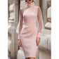 Dámské šaty bodycon s falešným výstřihem a síťovinou